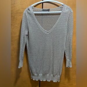 V-Neck Knit Sweater - Silver Metallic